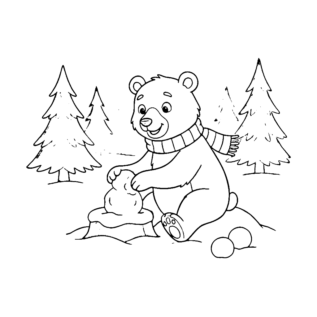 Bear Snow Sculptor coloring page outline