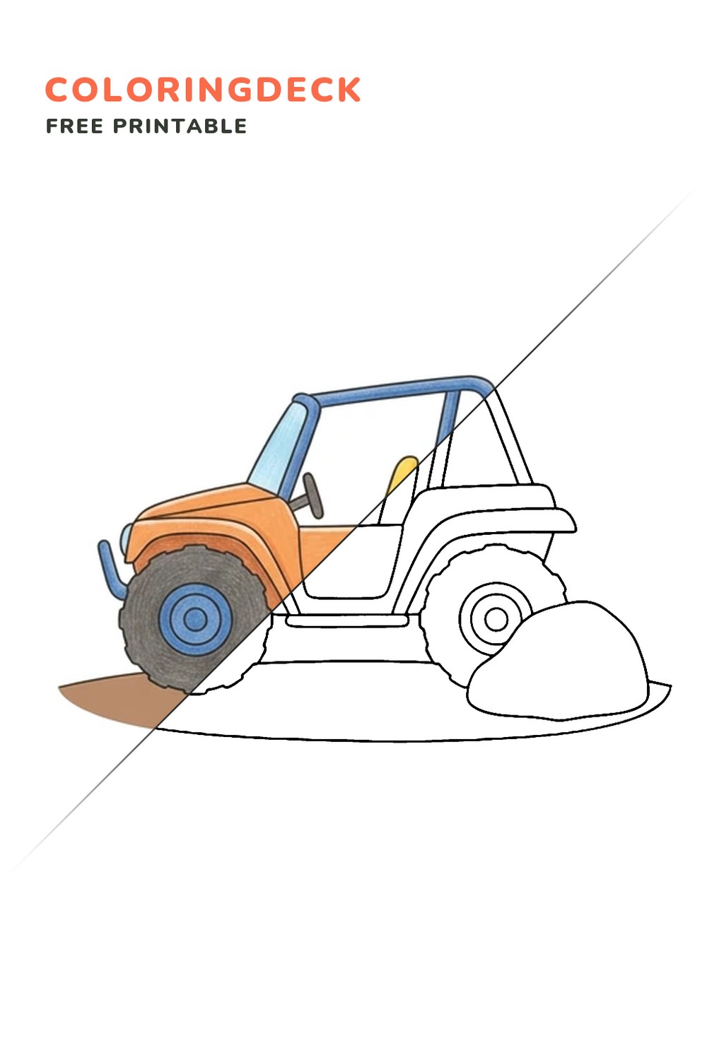 Buggy Desert Stop coloring page, free printable: half colored, half outline