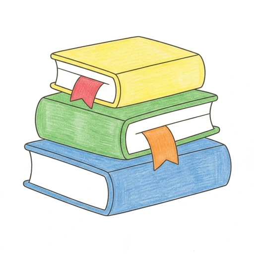Book Stack coloring page: Tall Book Stack, colored example