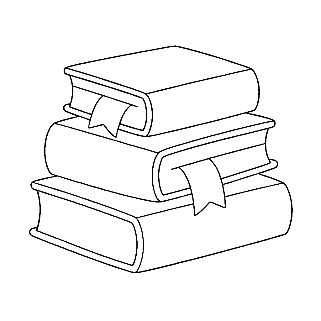 Book Stack coloring page: Tall Book Stack, outline to print