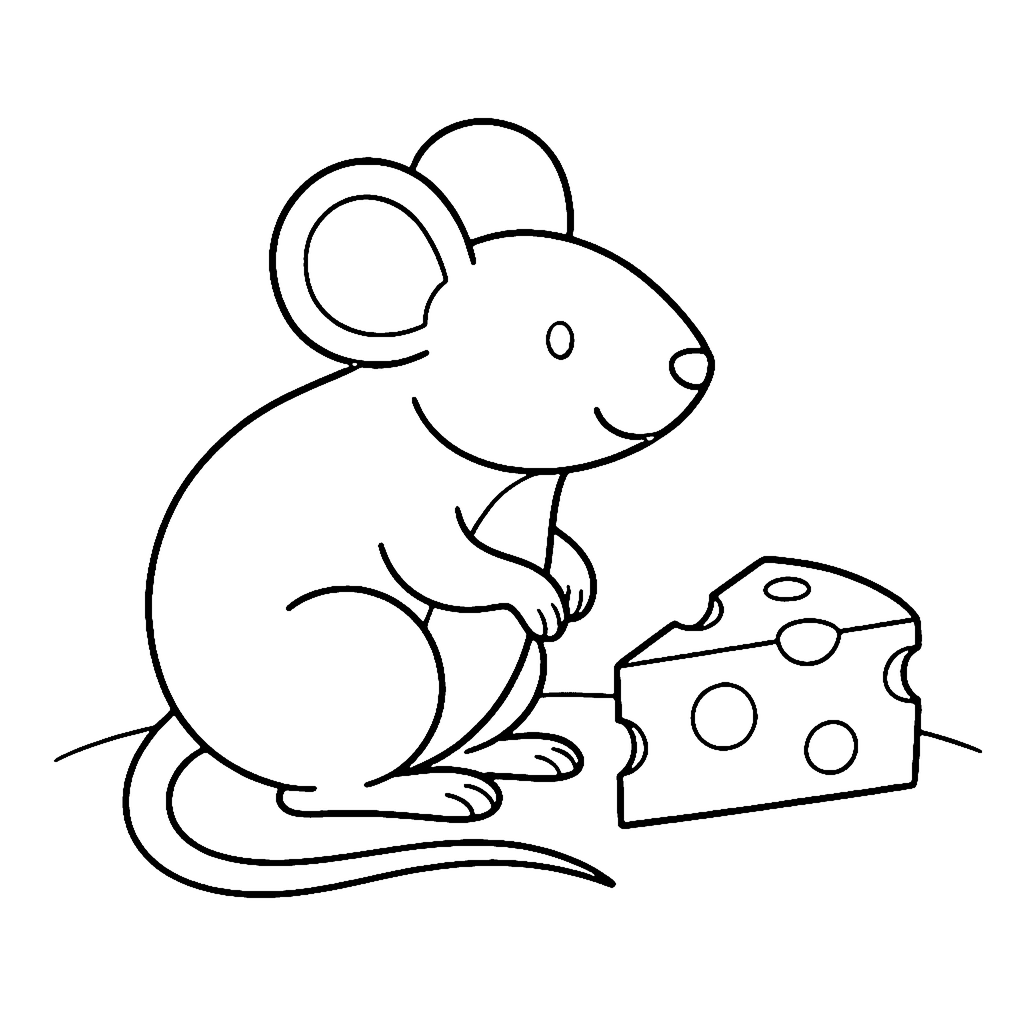 Mouse coloring page: Mouse Cheese Snack, outline to print