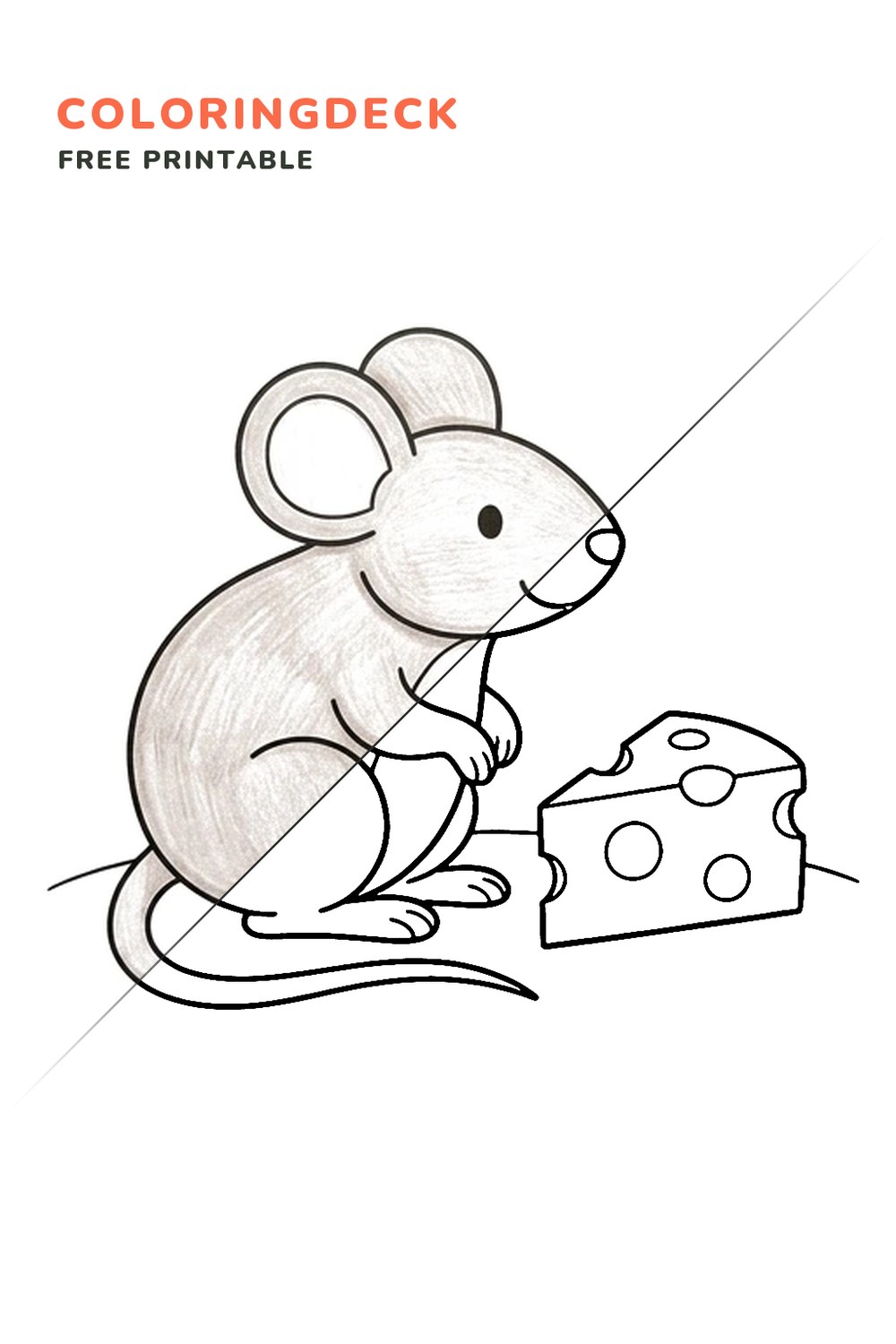 Mouse Cheese Snack coloring page, free printable: half colored, half outline