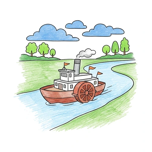 River Paddle Steamer, colored example