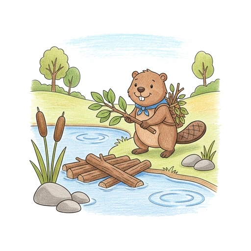 Beaver coloring page: Beaver Dam Builder, colored example