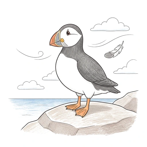 Puffin coloring page: Puffin Feather Breeze, colored example