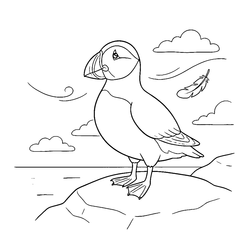 Puffin coloring page: Puffin Feather Breeze, outline to print