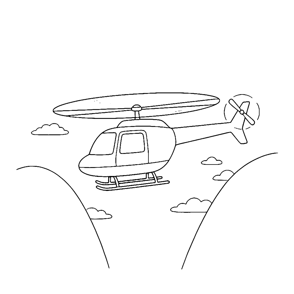 Helicopter coloring page: Helicopter Mountain Pass, outline to print