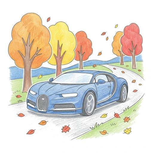 Sports Car coloring page: Bugatti Autumn Lane, colored example