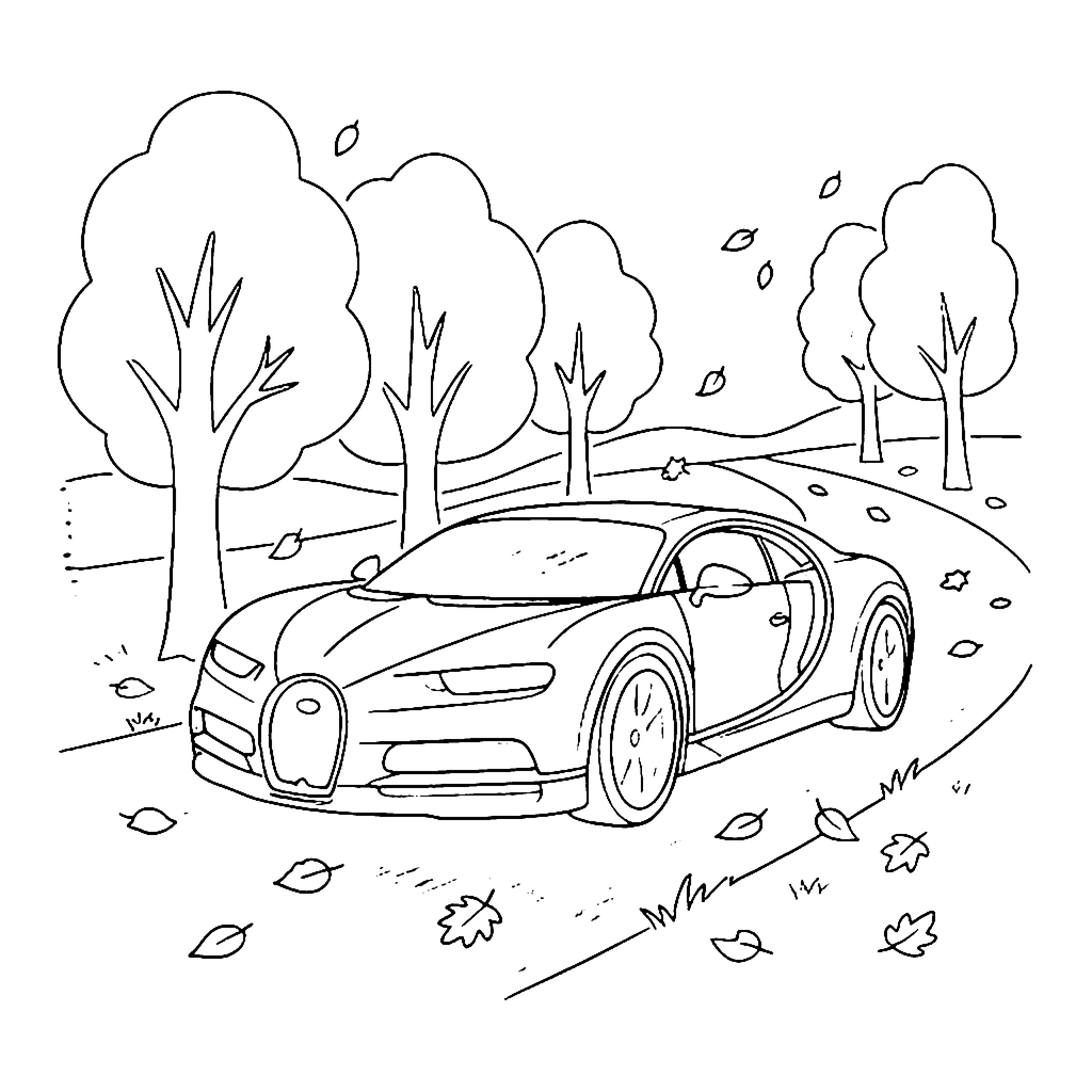 Sports Car coloring page: Bugatti Autumn Lane, outline to print
