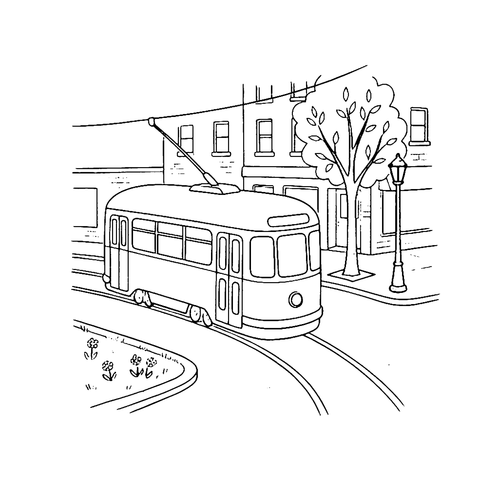 Corner Streetcar coloring page outline