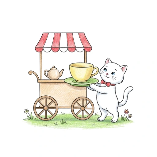 Kitten Tea Cart, colored example