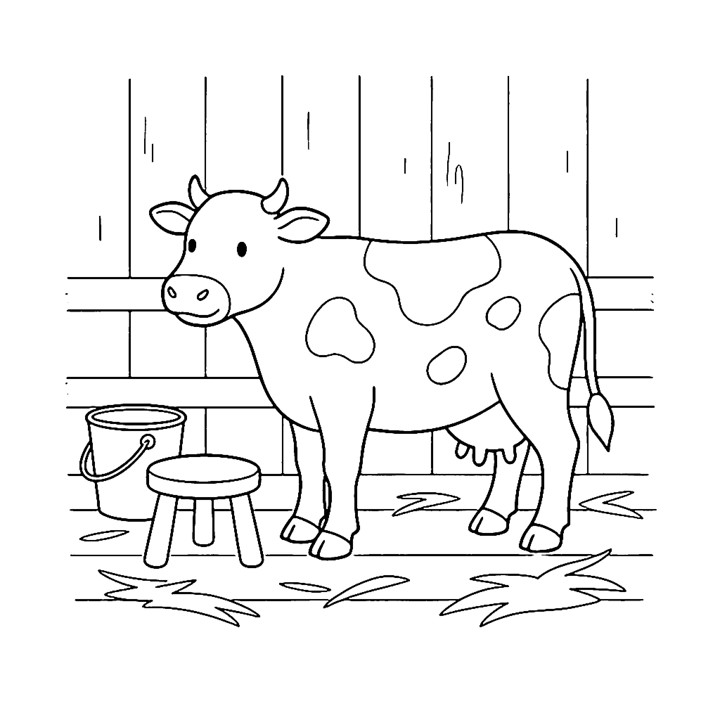 Cow Milking Time coloring page outline
