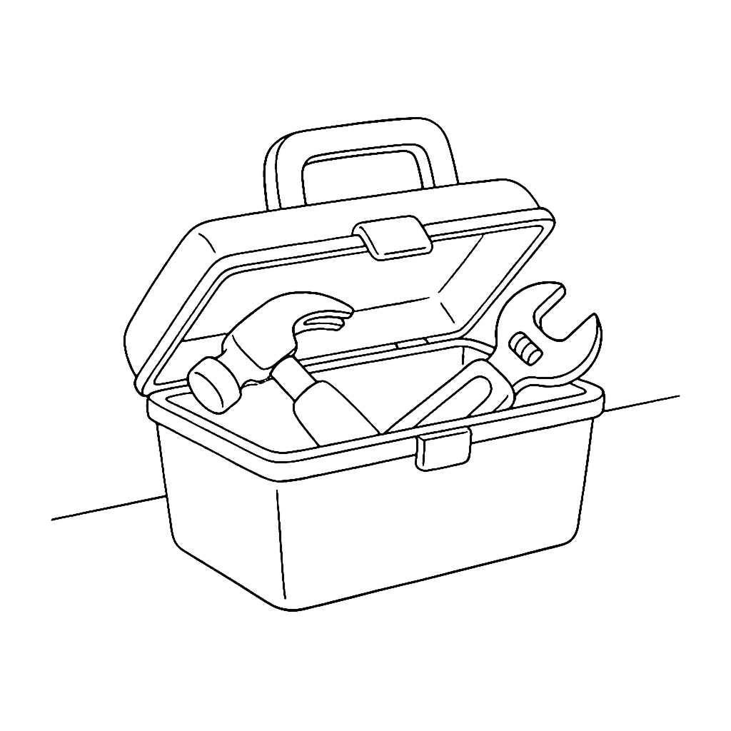 Tool Box coloring page: Toy Tool Box, outline to print