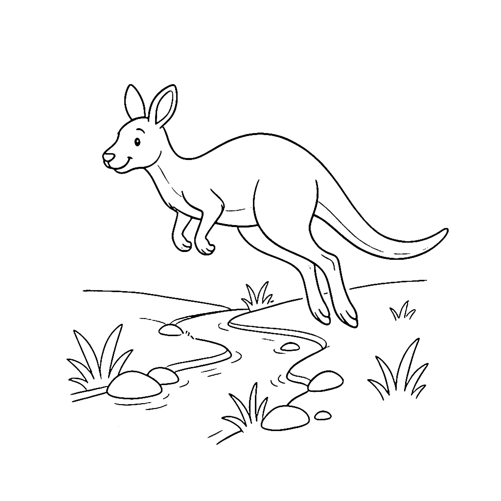 Kangaroo Creek Jump coloring page outline