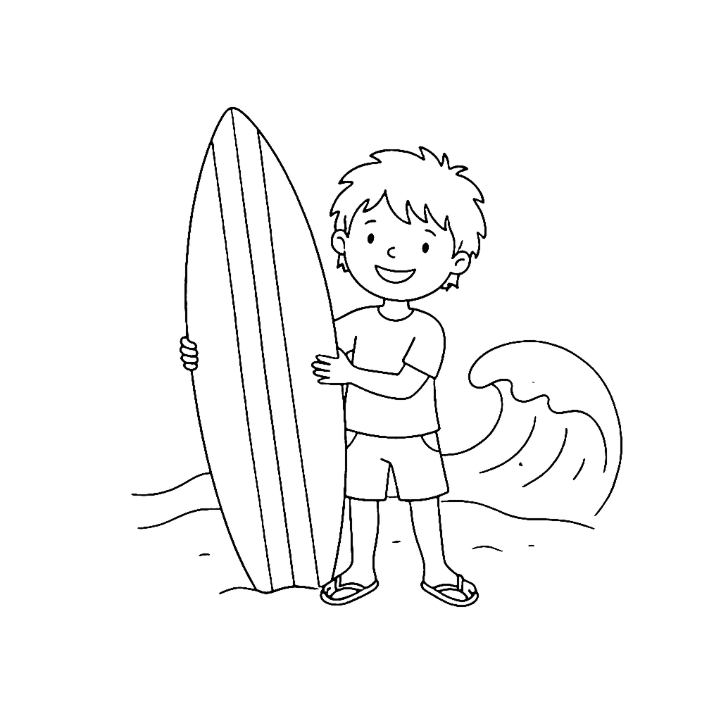 Surfer coloring page: Surfer Holding Board, outline to print
