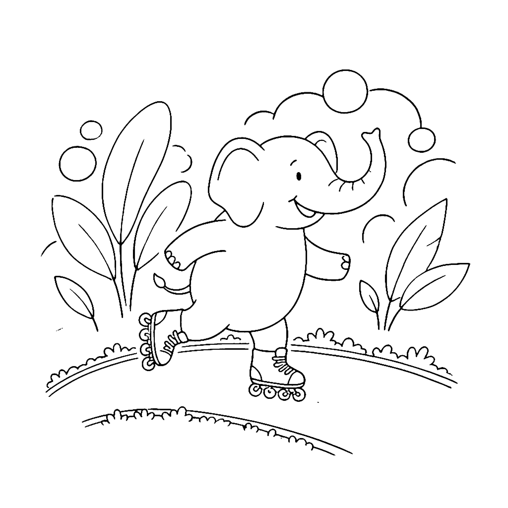 Elephant Rollerblades coloring page outline