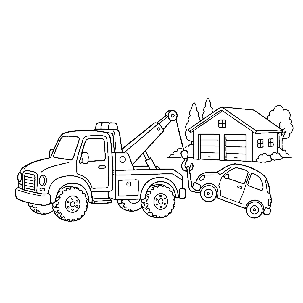 Tow Truck Garage Call coloring page outline