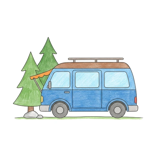 Van coloring page: Van by Pines, colored example