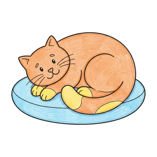 Cat coloring page: Cat On Cushion, colored example