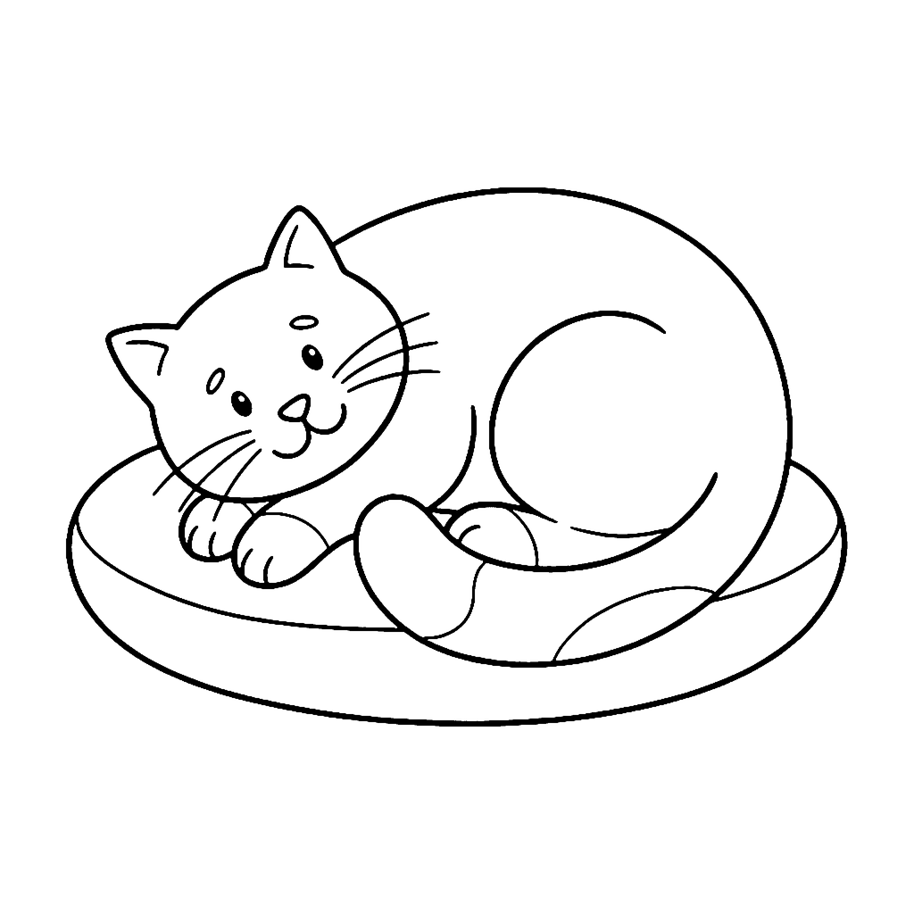 Cat coloring page: Cat On Cushion, outline to print