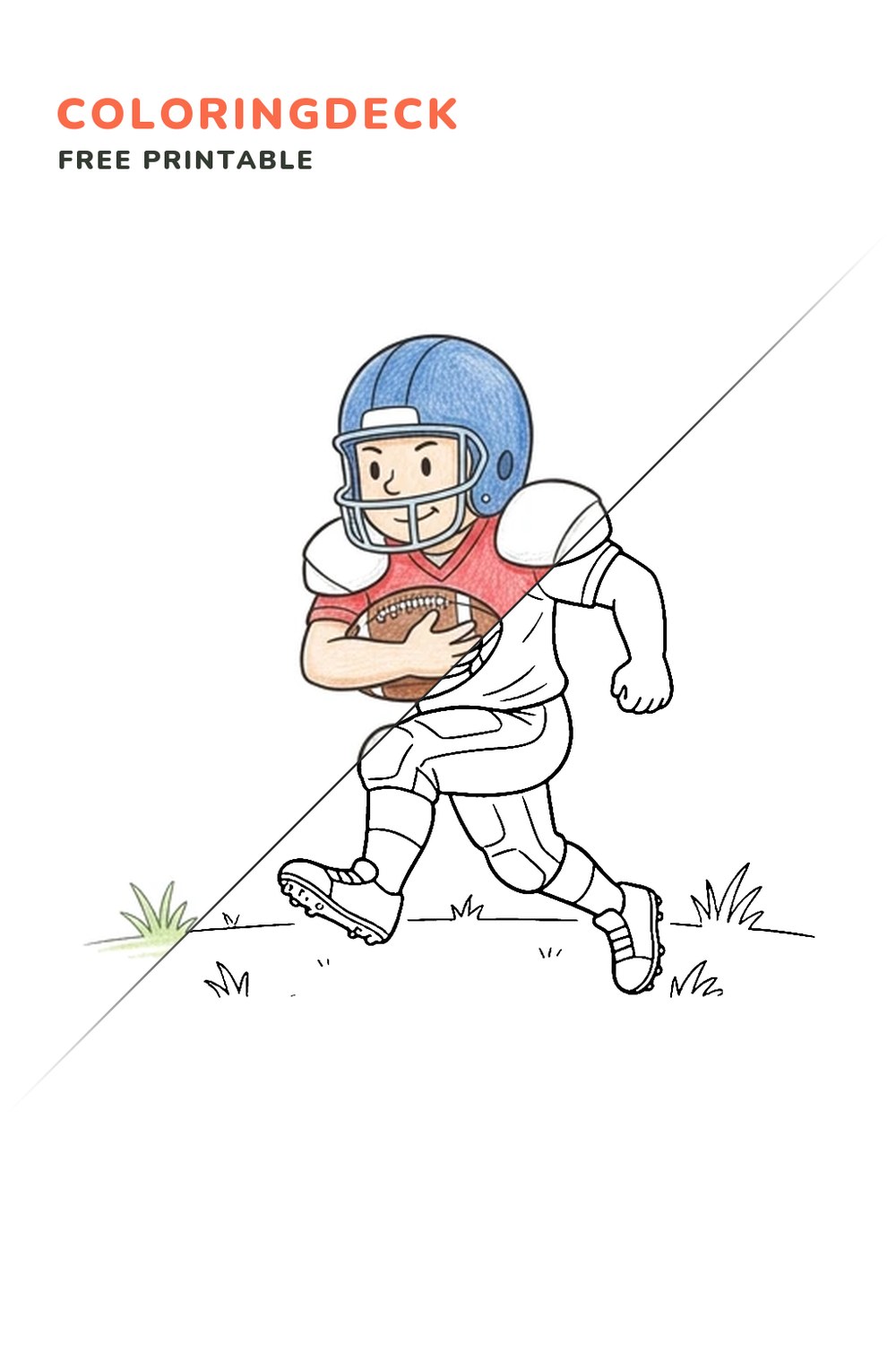 Running Back Sprint coloring page, free printable: half colored, half outline