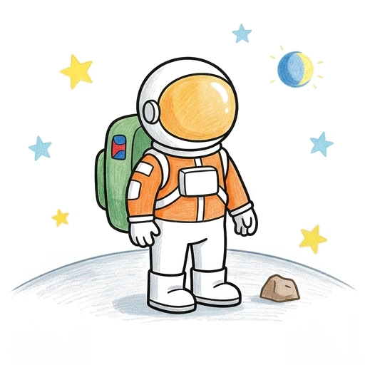 Astronaut coloring page: Astronaut Moon Walk, colored example