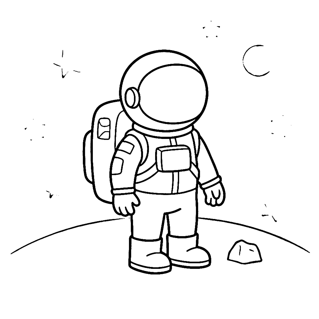 Astronaut coloring page: Astronaut Moon Walk, outline to print