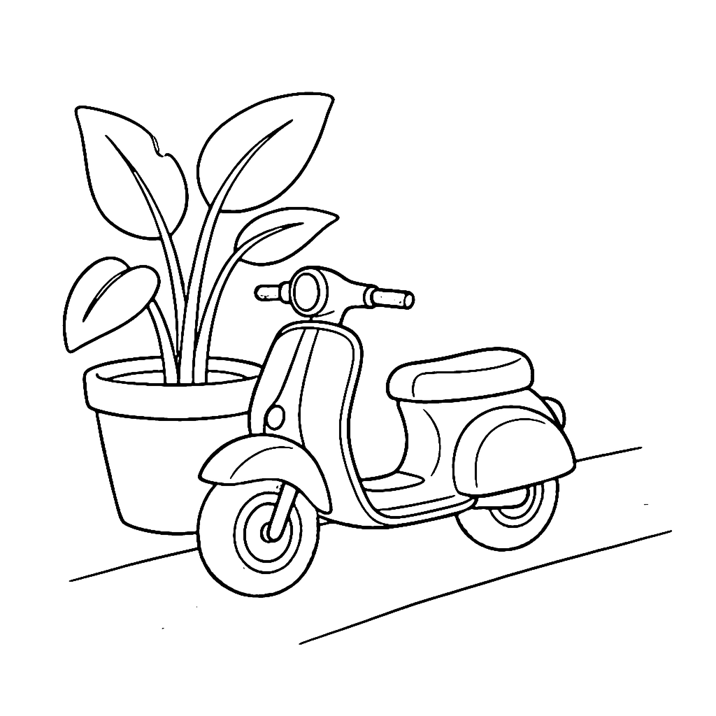 Scooter coloring page: Scooter Garden Stop, outline to print