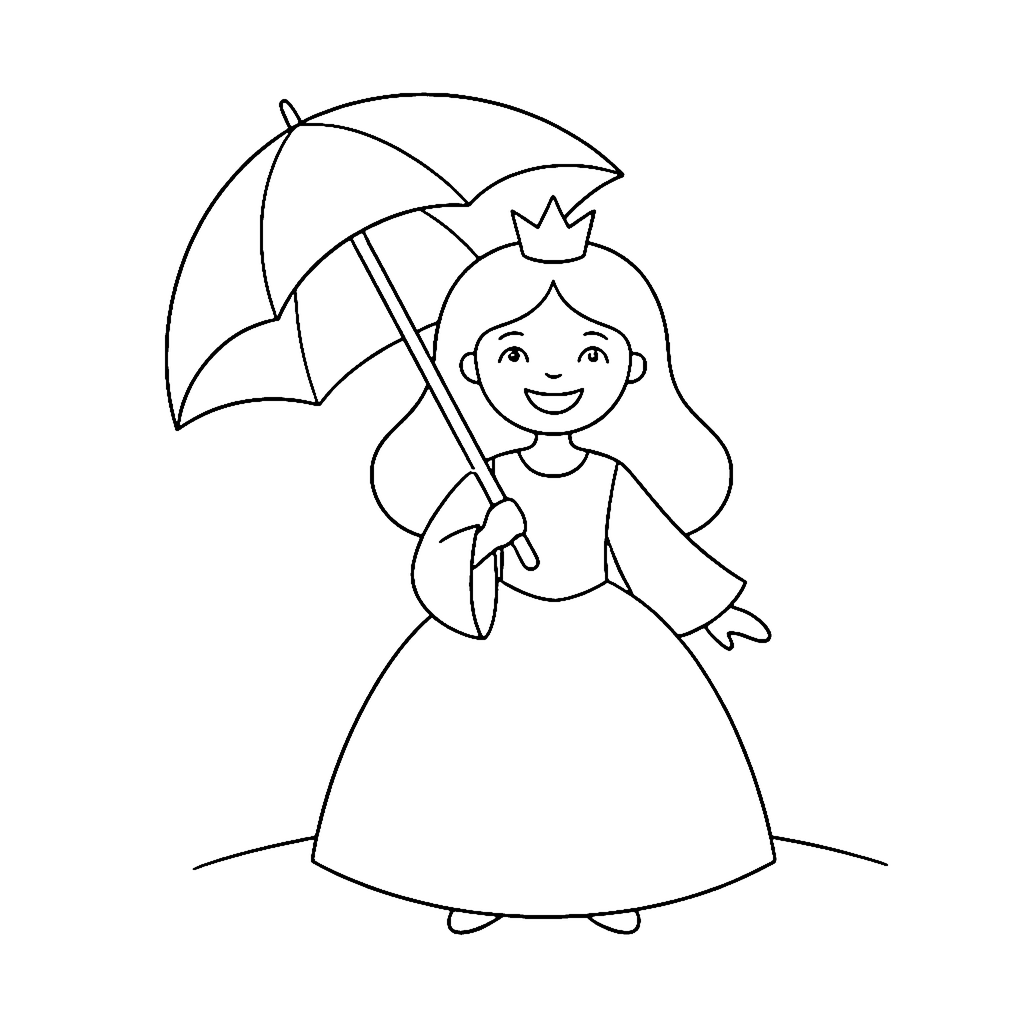 Princess coloring page: Princess With Parasol, outline to print