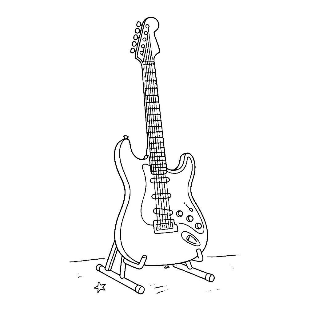 Guitar coloring page: Guitar On Stand, outline to print