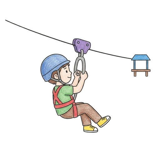 Zipline coloring page: Child Zipline Glide, colored example