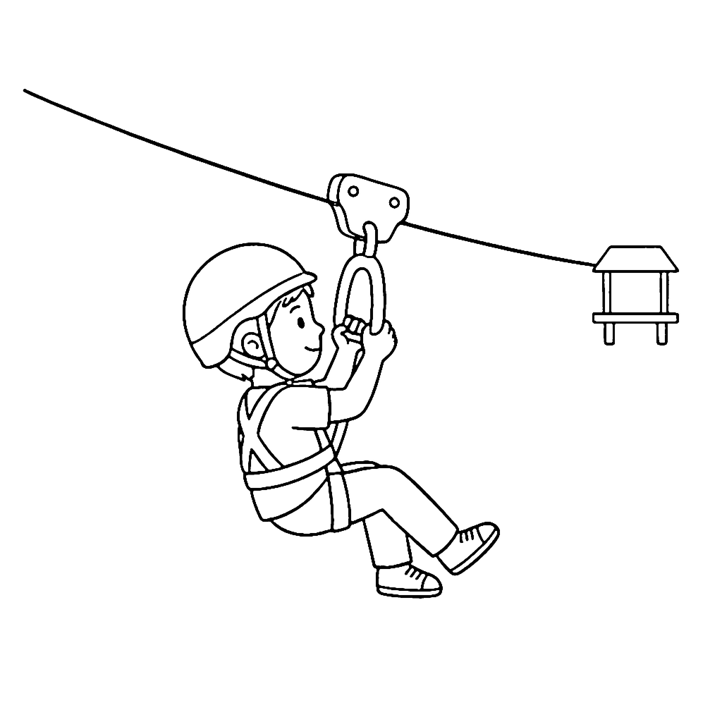 Zipline coloring page: Child Zipline Glide, outline to print