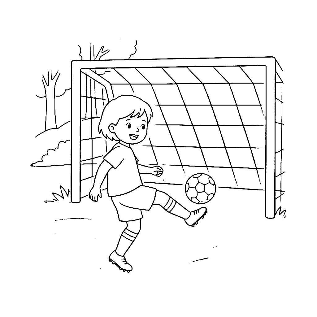 Soccer Goal Kick coloring page outline