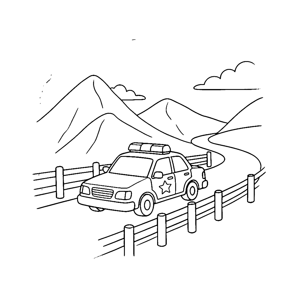 Police Car Mountain Lookout coloring page outline