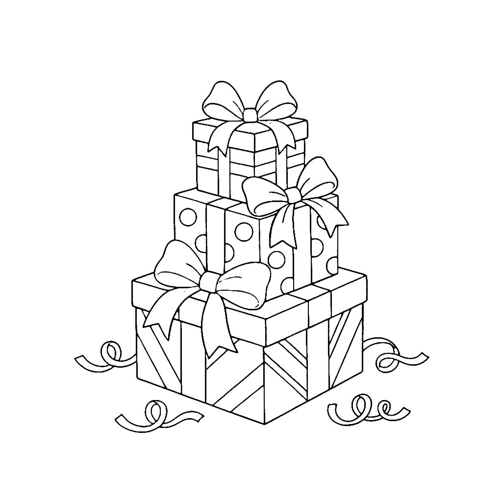 Gift Box Stack coloring page outline
