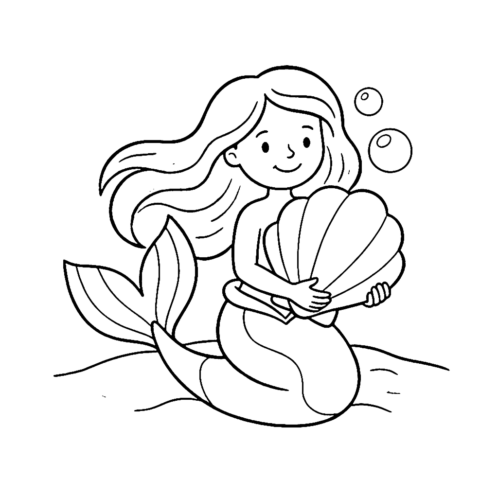 Mermaid coloring page: Mermaid Shell Gift, outline to print