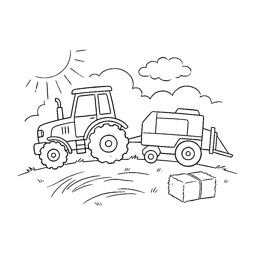 Hay Baler Field coloring page outline