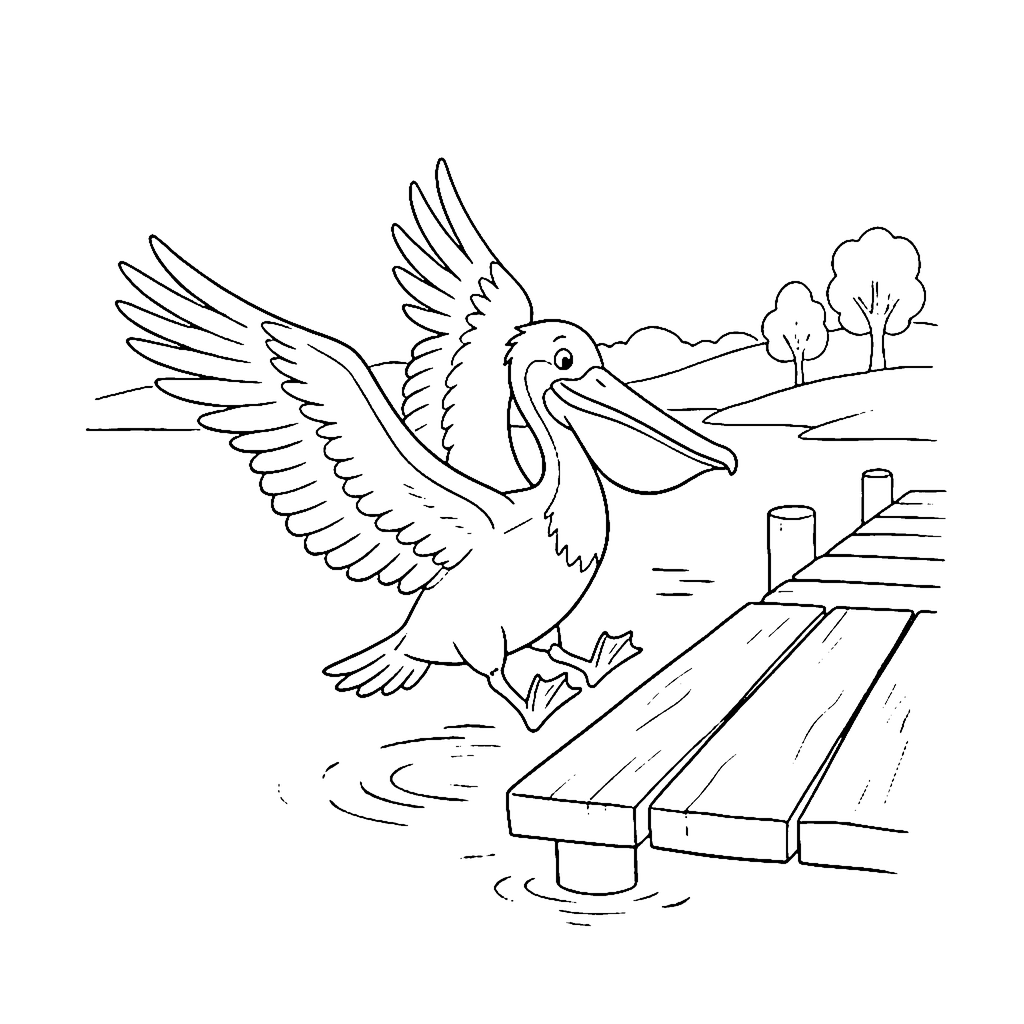 Pelican Dock Landing coloring page outline