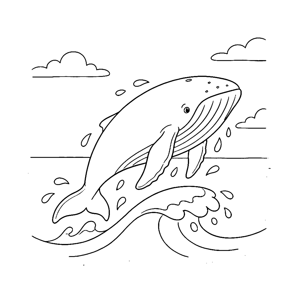 Humpback Whale Breach coloring page outline