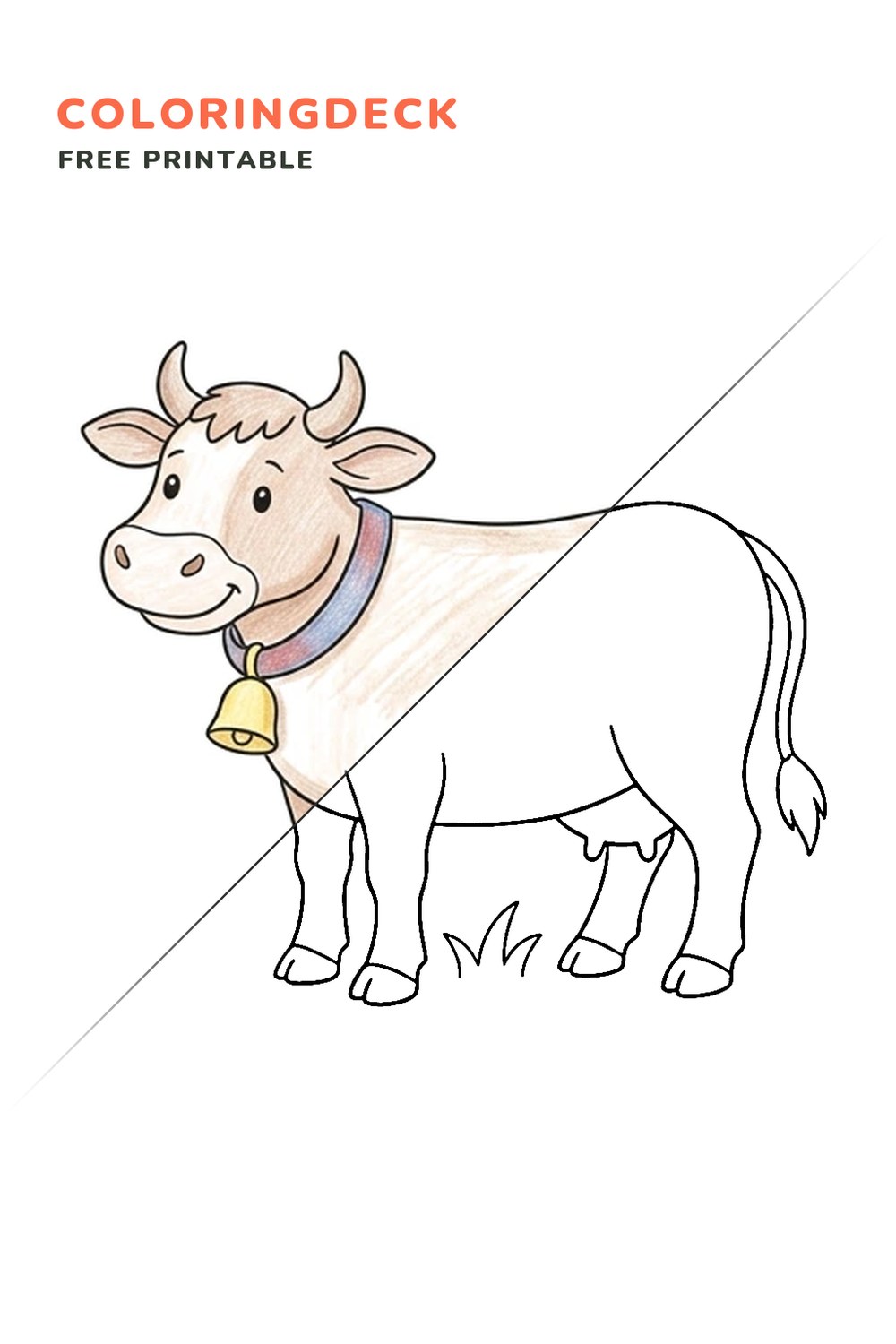 Cow Bell Stand coloring page, free printable: half colored, half outline