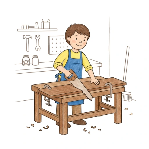 Carpenter Sawing Plank, colored example