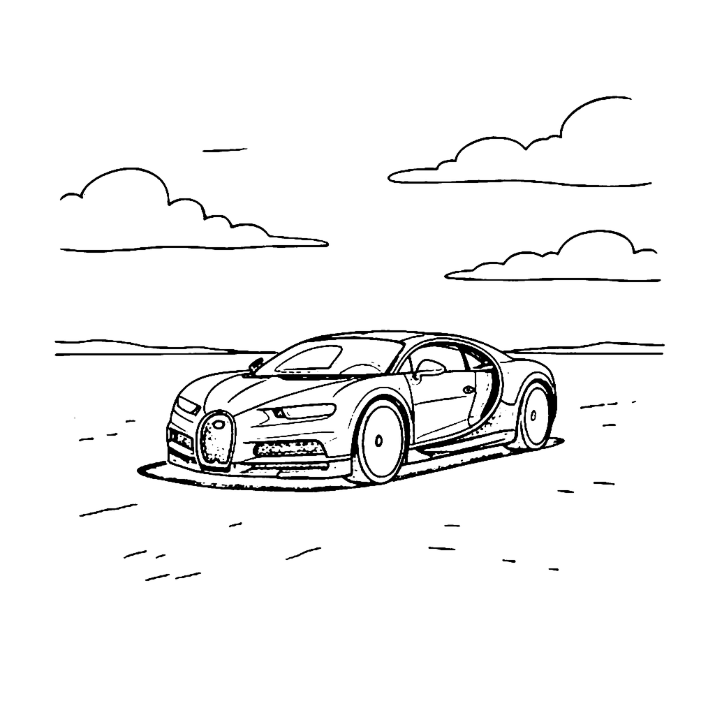 Sports Car coloring page: Bugatti Salt Flat, outline to print