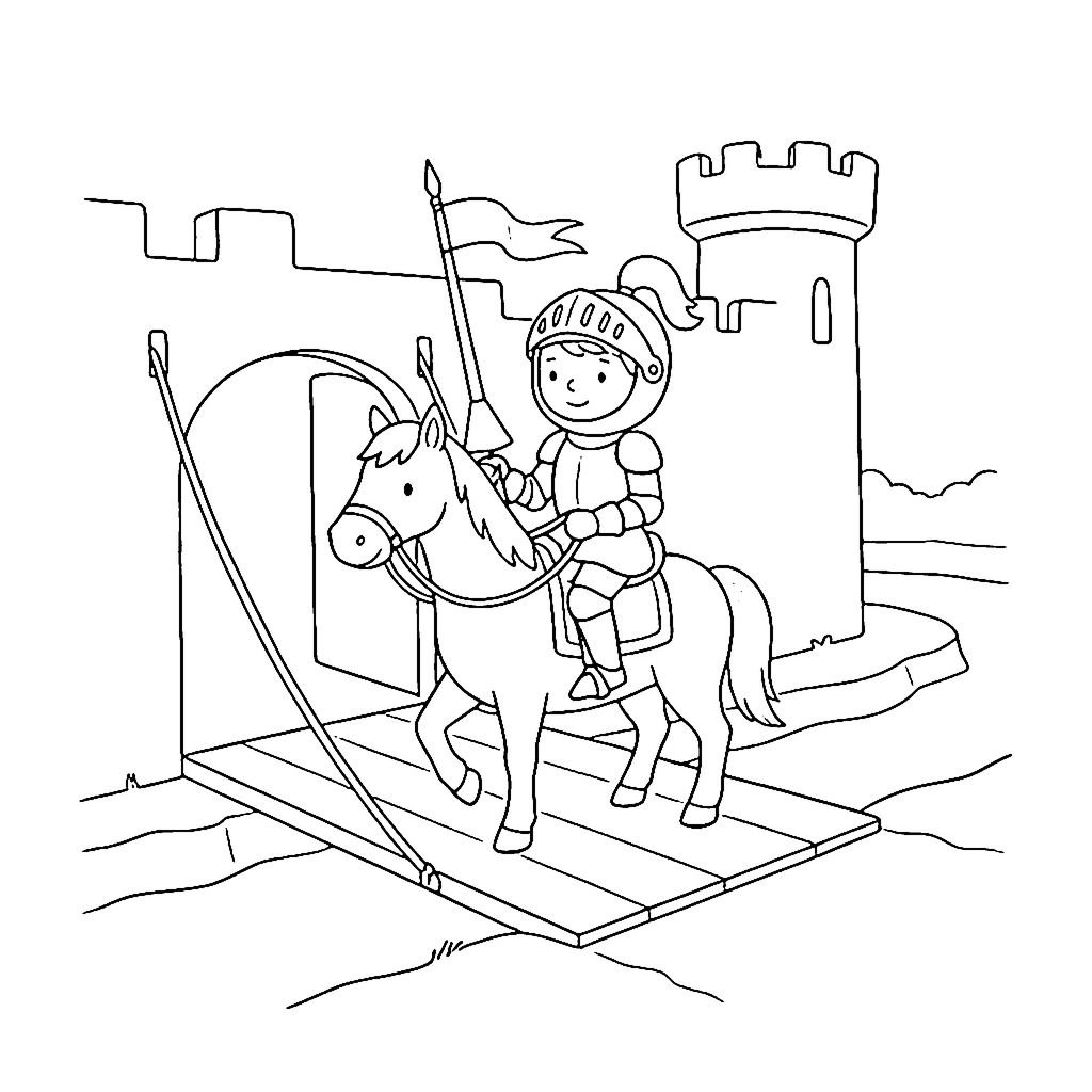 Knight Drawbridge Crossing coloring page outline