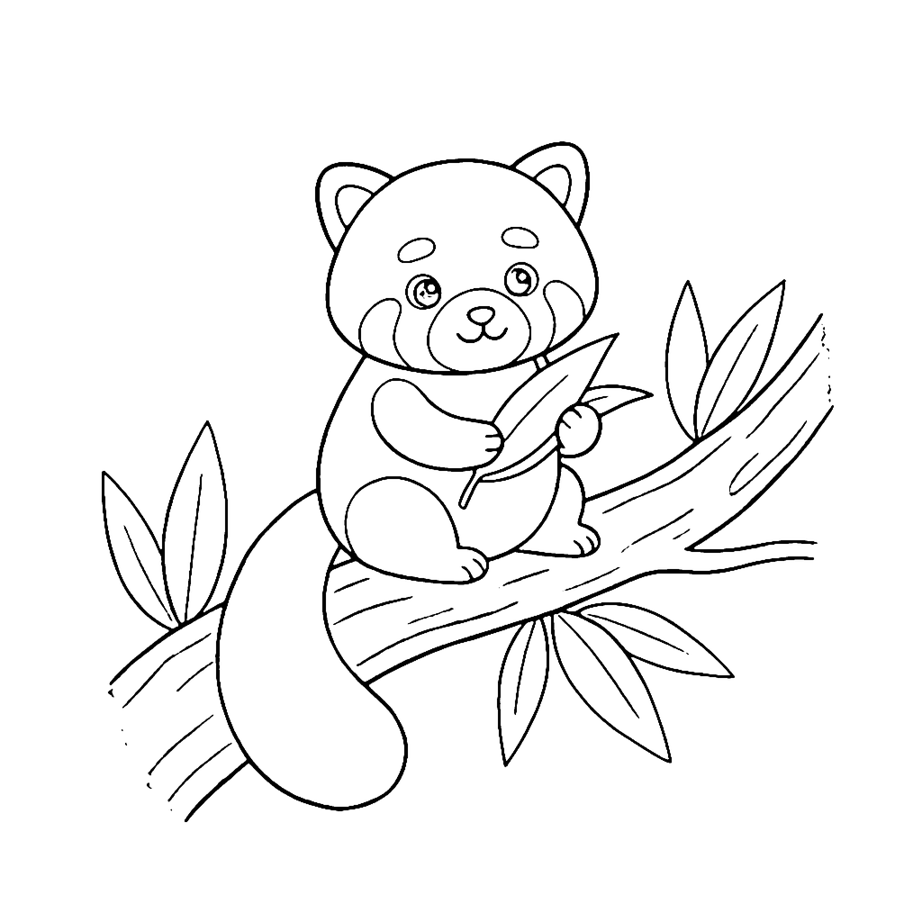 Red Panda Bamboo Snack coloring page outline
