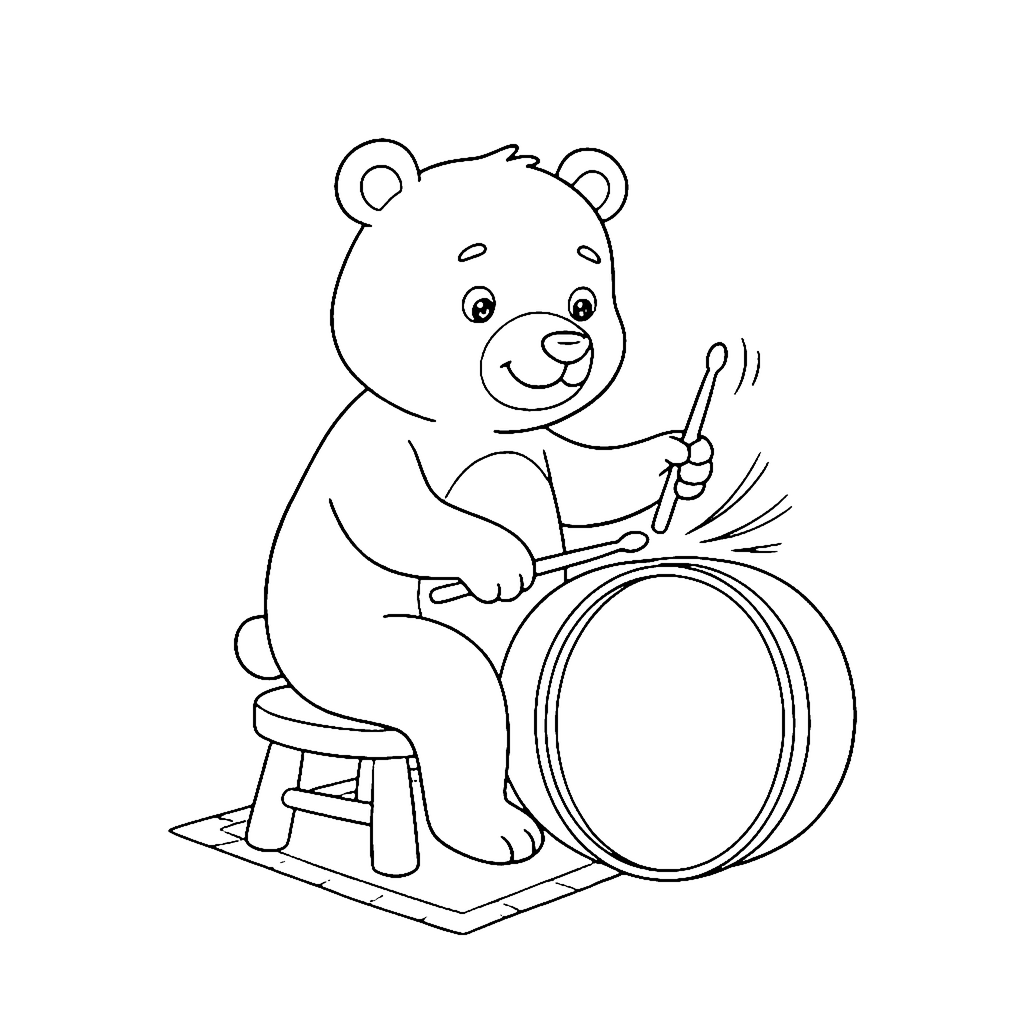 Bear Drum Practice coloring page outline