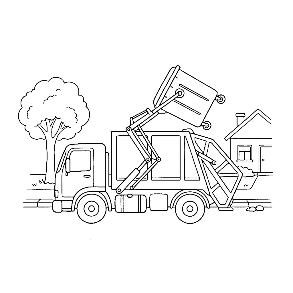 Garbage Truck Lift coloring page outline