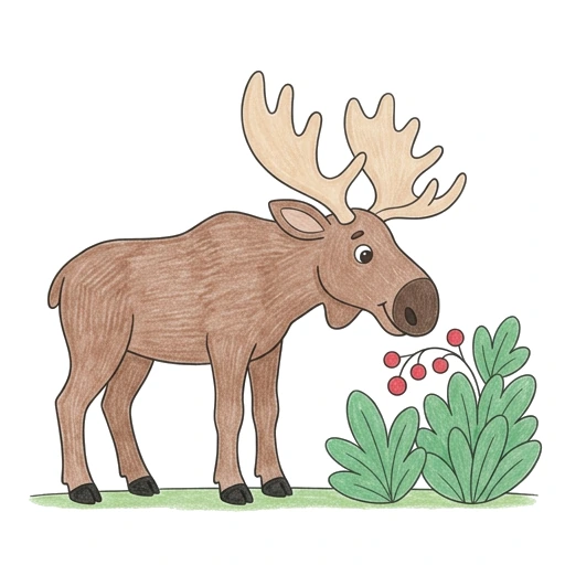 Moose coloring page: Moose Berry Snack, colored example
