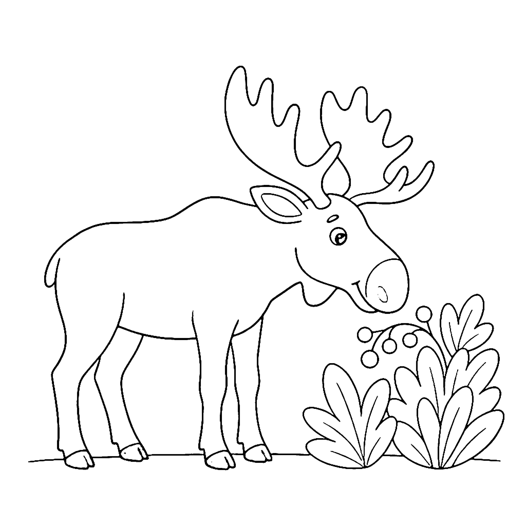 Moose coloring page: Moose Berry Snack, outline to print