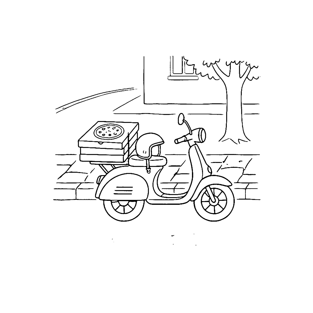 Scooter coloring page: Pizza Delivery Scooter, outline to print