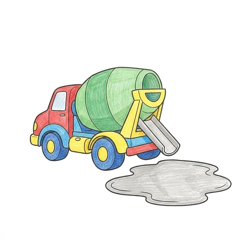 Cement Mixer coloring page: Mixer Pouring Concrete, colored example